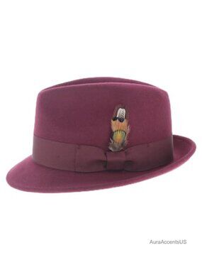 100% Wool Felt Fedora Hat Snap Brim Vintage Dress Hat Adjustable Fit